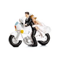 Trouwfiguurtje/caketopper bruidspaar - bruid en bruidegom op motor - Bruidstaart figuren - 11 cm   -
