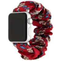 Apple Watch Nylon Scrunchie Band - Rood Met Bloemen - 44, 45, 46 & 49mm Apple Watch Nylon Scrunchie Band - Rood Met Bloemen - 44, 45, 46 & 49mm