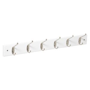 Kapstok rek voor wand/muur - wit - 6 ophanghaken/knoppen - MDF/ijzer - 58 x 9 cm