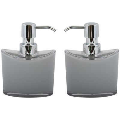 Zeeppompje/zeepdispenser Aveiro - 2x - PS kunststof - lichtgrijs/zilver - 11 x 14 cm - 260 ml