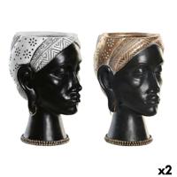 Decoratieve figuren DKD Home Decor Ziverachtig Gouden Bruin Hars Koloniaal Afrikaanse (19,5 x 11 x 39,5 cm) (2 Stuks)