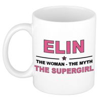 Naam cadeau mok/ beker Elin The woman, The myth the supergirl 300 ml   -
