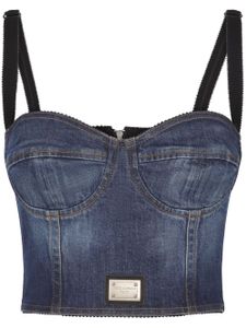 Dolce & Gabbana logo-plaque denim crop top - Bleu