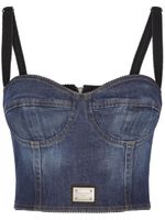 Dolce & Gabbana logo-plaque denim crop top - Bleu - thumbnail