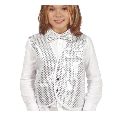 Verkleed feest gilet met pailletten - zilver - voor kinderen - carnaval Verkleed feest gilet met pailletten - zilver - voor kinderen - carnaval
