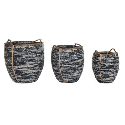 Mandenset DKD Home Decor Wit Zwart Boho 56 x 56 x 60 cm 52 x 52 x 60 cm Plastic 3 Onderdelen