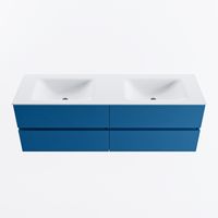 MONDIAZ VICA 150cm badmeubel onderkast Jeans 4 lades. Wastafel CLOUD dubbel zonder kraangat, kleur Talc.