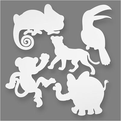 Creativ Company Jungledieren, h: 14-25 cm, b: 12-23 cm, 230 gr, wit, 16 stuk/ 1 doos