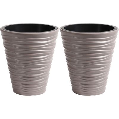 Plantenpot/bloempot Sand Dunes - 2x - buiten/binnen - kunststof - beige - D35 x H38 cm
