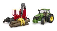 bruder John Deere 7R 350 met aanhanger en 4 boomstammen modelvoertuig 03154 - thumbnail