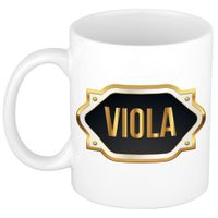 Viola naam / voornaam kado beker / mok met goudkleurig embleem   -