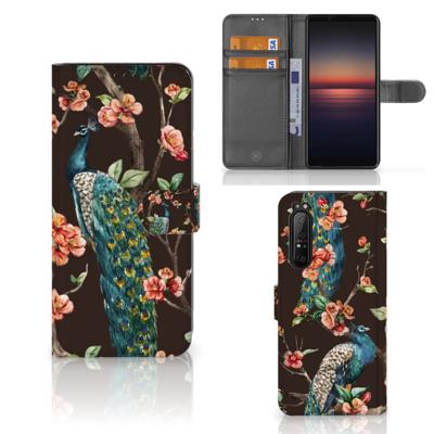 Sony Xperia 1 II | Telefoonhoesje | Met pasjeshouder | Pauw met Bloemen