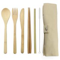 2 PC'S reizen creatieve bamboe stro dinnerware messen vork lepel eetstokjes set met doek zak (beige)
