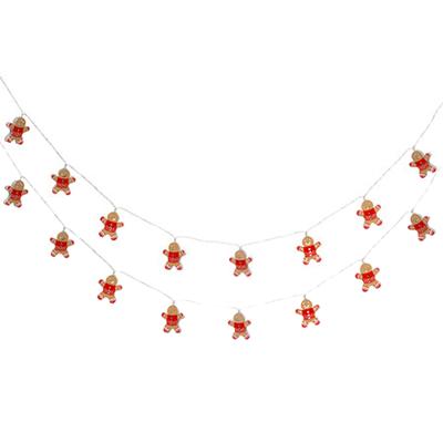 kerst thema lichtsnoer - 2x - peperkoek mannetjes - 135 cm - 10 LED lampjes?-?batterij