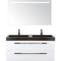 Seville Badmeubelset 120 cm - 2 Laden Wit Hoogglans - Wastafel Lucca Dubbel met Sence Spiegel