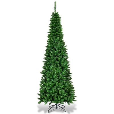 200 cm Slanke Kerstboom met Warmwitte LED & Opvouwbare Kunstmatige Dennenboom met Metalen Standaard en PVC-Naalden Groen