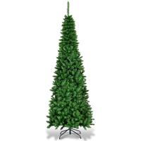 200 cm Slanke Kerstboom met Warmwitte LED & Opvouwbare Kunstmatige Dennenboom met Metalen Standaard en PVC-Naalden Groen