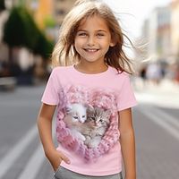 Voor meisjes 3D Kat T-shirt Overhemd Roze Korte mouw 3D-afdrukken Zomer Actief Modieus leuke Style Polyester Kinderen 3-12 jaar Strakke ronde hals Buiten Casual Dagelijks Normale pasvorm Lightinthebox