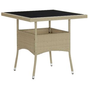 Tuintafel poly rattan en glas beige