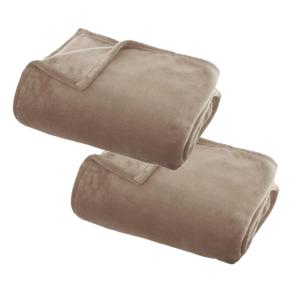 Atmosphera Plaid deken - 2x - beige - polyester - 125 x 150 cm - Bankdeken - Fleece plaid