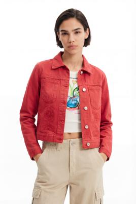 Gestanst spijkerjack - RED - XXL