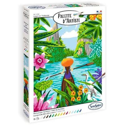 Acrylverfschilderij - SENTOSPHERE - Kunstenaarspalet - Lagune in Thailand - Schilderen op nummer voor volwassenen - Schilderij op canvas Acrylverfschilderij - SENTOSPHERE - Kunstenaarspalet - Lagune in Thailand - Schilderen op nummer voor volwassenen - Schilderij op canvas