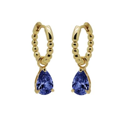 Karma Oorringen Hinged Hoops Zirconia Anna Saphire Blue | Goud