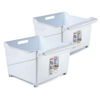 Opslag/opberg trolley container - 2x - ivoor wit - op wieltjes - L39 x B38 x H26 cm - kunststof