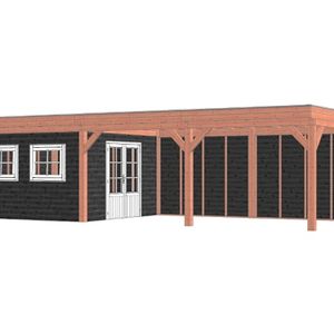 Trendhout Buitenverblijf Refter XL 955x400 cm - Combinatie 1- Plat dak- Onbehandeld lariks Douglas hout- Trendhout