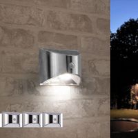 3x solar wandlamp flint rvs met bewegingsmelder op zonne energie koud wit - thumbnail