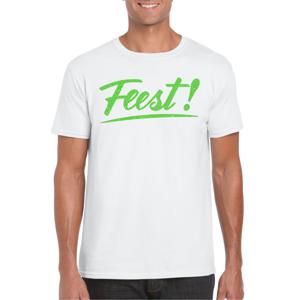 Verkleed T-shirt voor heren - feest - wit - groen glitter - carnaval/themafeest