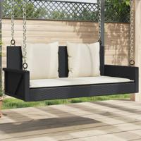 Schommelbank met kussens zwart 119x56x48 cm poly rattan