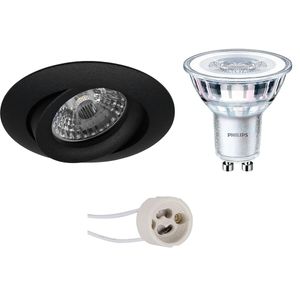 LED Spot Set - Pragmi Uranio Pro - GU10 Fitting - Inbouw Rond - Mat Zwart - Kantelbaar - Ø82mm - Philips - CorePro 840 36D - 3.5W - Natuurlijk Wit 4000K