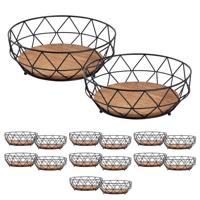 Olivia - Obstkorb - Neo zwart - Metaal en mangohout - ø 28 H 10 cm Set 2