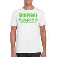 Tropical party T-shirt voor heren - met glitters - wit/groen - carnaval/themafeest