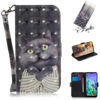 3D schilderij Embrace kat patroon gekleurde tekening horizontale Flip lederen case voor LG q60 met houder & kaartsleuven & portemonnee