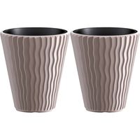 Plantenpot/bloempot Sand Waves - 2x - buiten/binnen - kunststof - beige - D30 x H33 cm