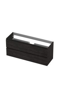 INK wastafelonderkast 2 laden greeploos met houten keerlijst 120x40x52cm, houtskool eiken