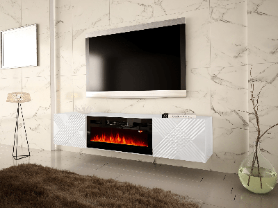 Tv-meubel met haard EXINO 2 deuren hoogglans wit/wit