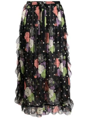 ETRO jupe mi-longue volantée à fleurs - Noir