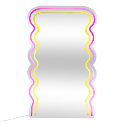 Atmosphera Neon Wandspiegel LED - golvend - kunststof - oplaadbaar - 38 x H60 cm