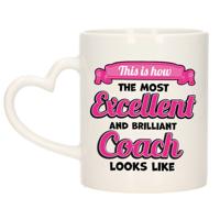 Cadeau koffie/thee mok - excellent trainer/coach - roze - keramiek - 300 ml