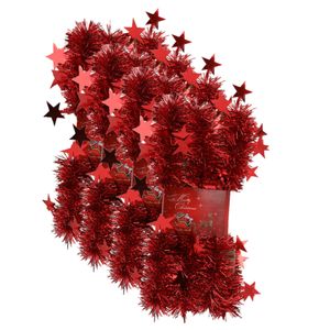 4x stuks lametta kerstslingers met sterretjes rood 200 x 6,5 cm