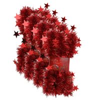 4x stuks lametta kerstslingers met sterretjes rood 200 x 6,5 cm - thumbnail