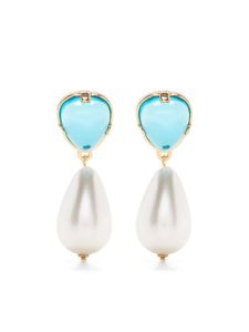 Kenneth Jay Lane boucles d'oreilles Agne à perle pendente - Blanc