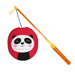 Bol lampion pandabeer - rood - 22 cm - papier - met lampionstokje - 40 cm