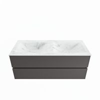 MONDIAZ VICA-DLUX 120cm badmeubel onderkast Dark grey 2 lades. Inbouw wastafel CLOUD dubbel zonder kraangat, kleur Opalo. - thumbnail