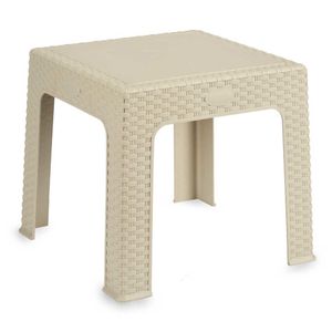 Rotan bijzettafeltje/plantenverhoger creme/beige 42 cm hoog voor binnen/buiten