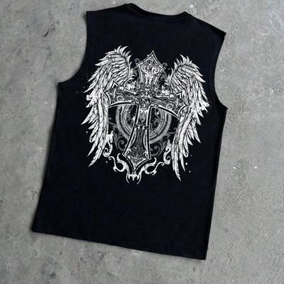 Bon&Bon Men's Wing & Cross Graphic Tank Top - White Streetwear Top XS