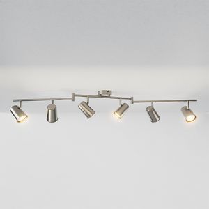 Riga LED Plafondlamp 6 spots RVS - Draaibaar en Dimbaar - 6 lichts - GU10 fitting - Plafondspot woonkamer en gang - Opbouw spots verlichting